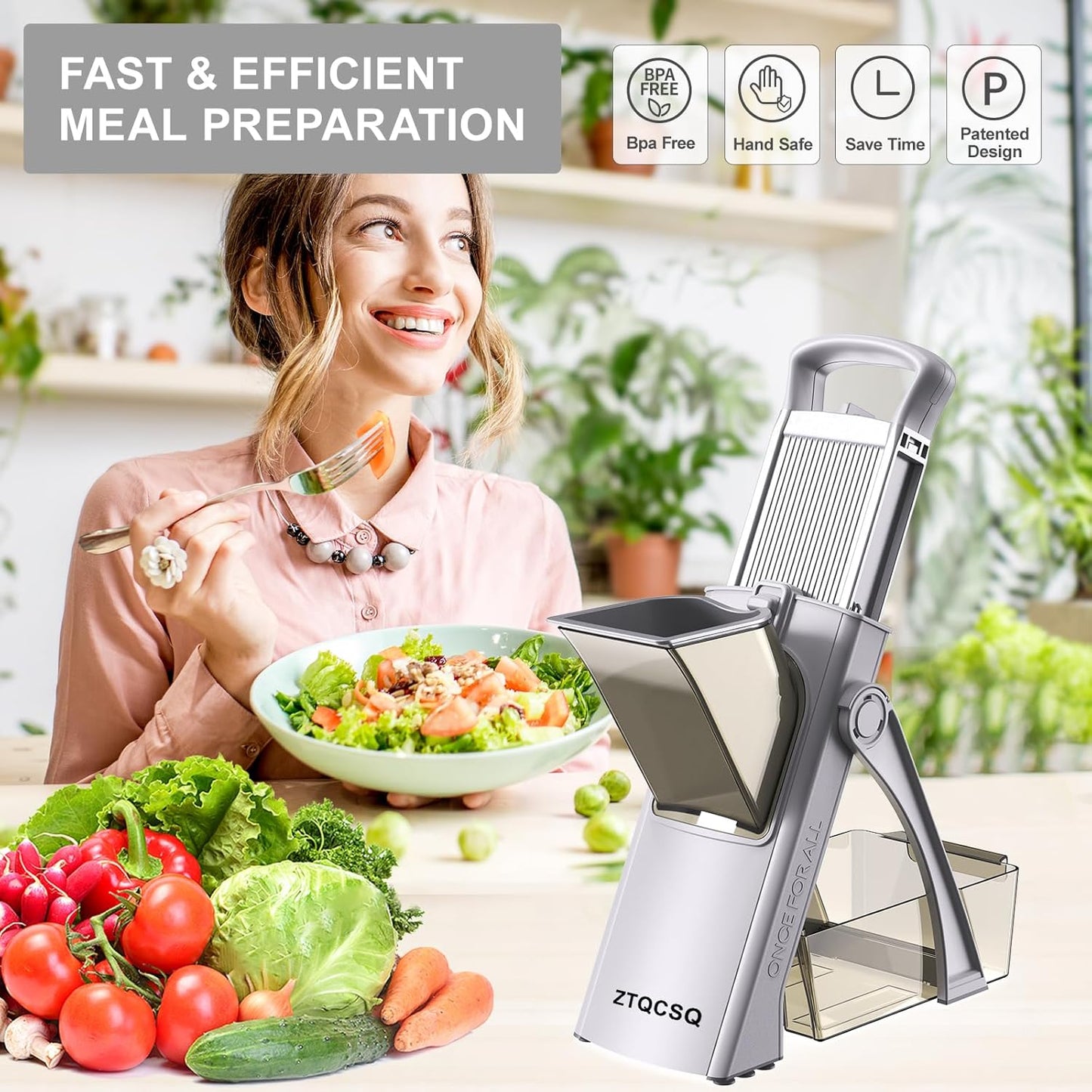 [All in 1] Upgraded Version Safe Mandoline Slicer for Kitchen, Adjustable Thickness. Veggie Slicer, Rapid Prep Mandoline, Detachable Blade, Cleaning Brush/Paring Knife (Black Knight)