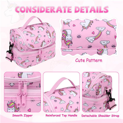Lunch Bag for Girls,ChaseChic Insulated Lightweight Lunch Boxes for Kids Boys Dual Compartment Lunch Organizer Leak-Proof Cooler Bag with Detachable Adjustable Shoulder Strap,Purple Butterflies