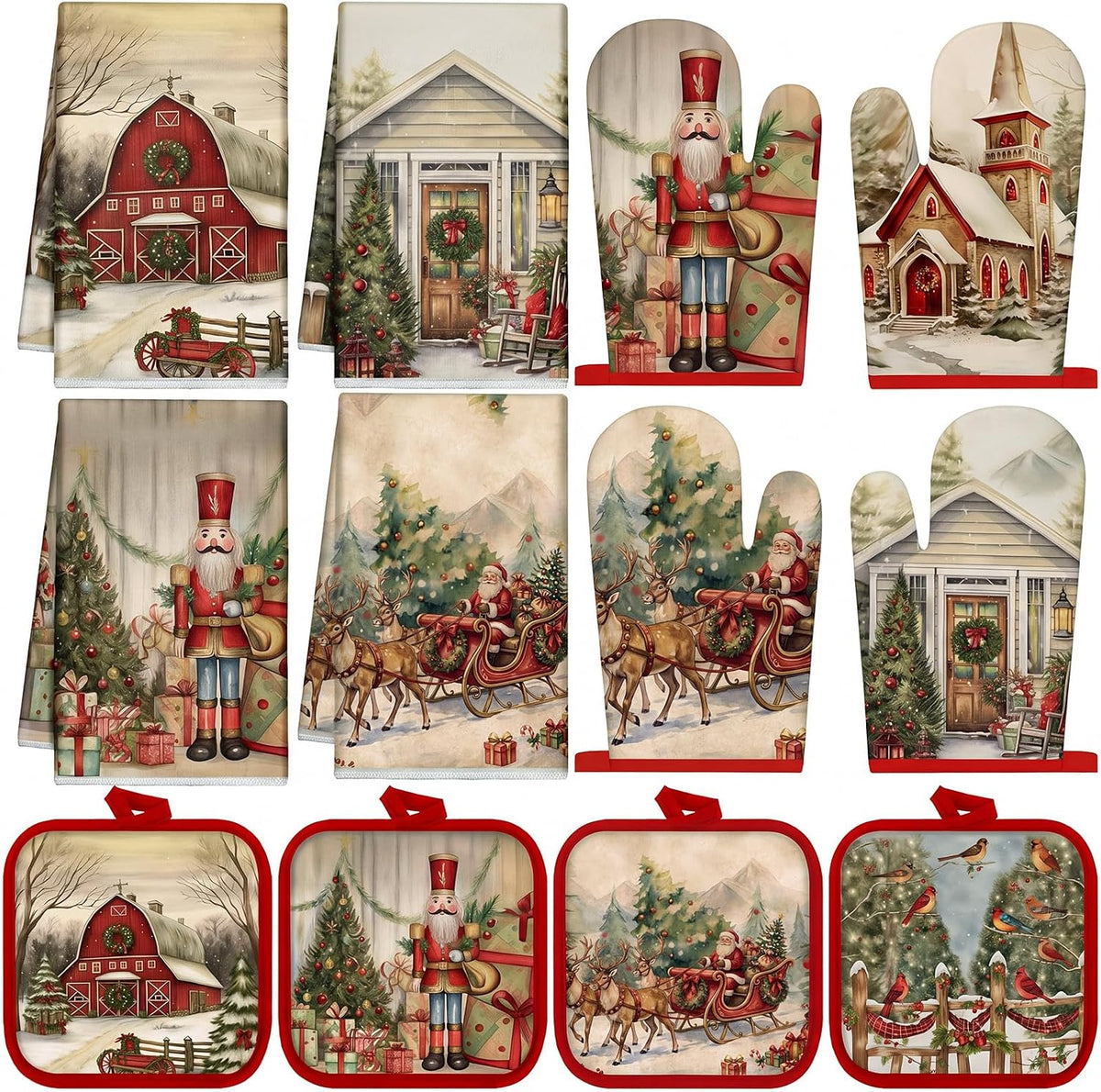 SiliFine 12 Pcs Fall Pumpkin Kitchen Towels Oven Mitts Pot Holders Set
