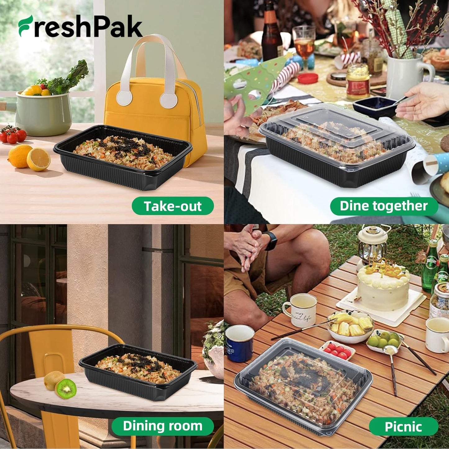 Meal Prep Container Reusable 40 Pack 34oz - Shrink Wrap Leakproof | Portion Control Leftover Plastic Food Containers with Lid | BPA Free Freezer & Microwave Safe | 4 Compartment Takeout Boxes