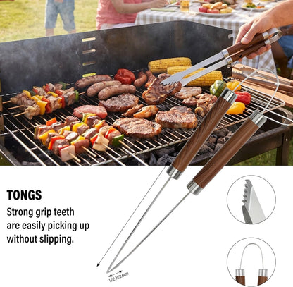 Yekale BBQ Grill Accessories Set, Grill Tools Grilling Accessories Grilling Gifts for Men - Spatula, Fork, Brush, Tongs & Cleaning Brush - Outdoor Barbecue Utensils Gifts for Men Dad Him (Sliver)