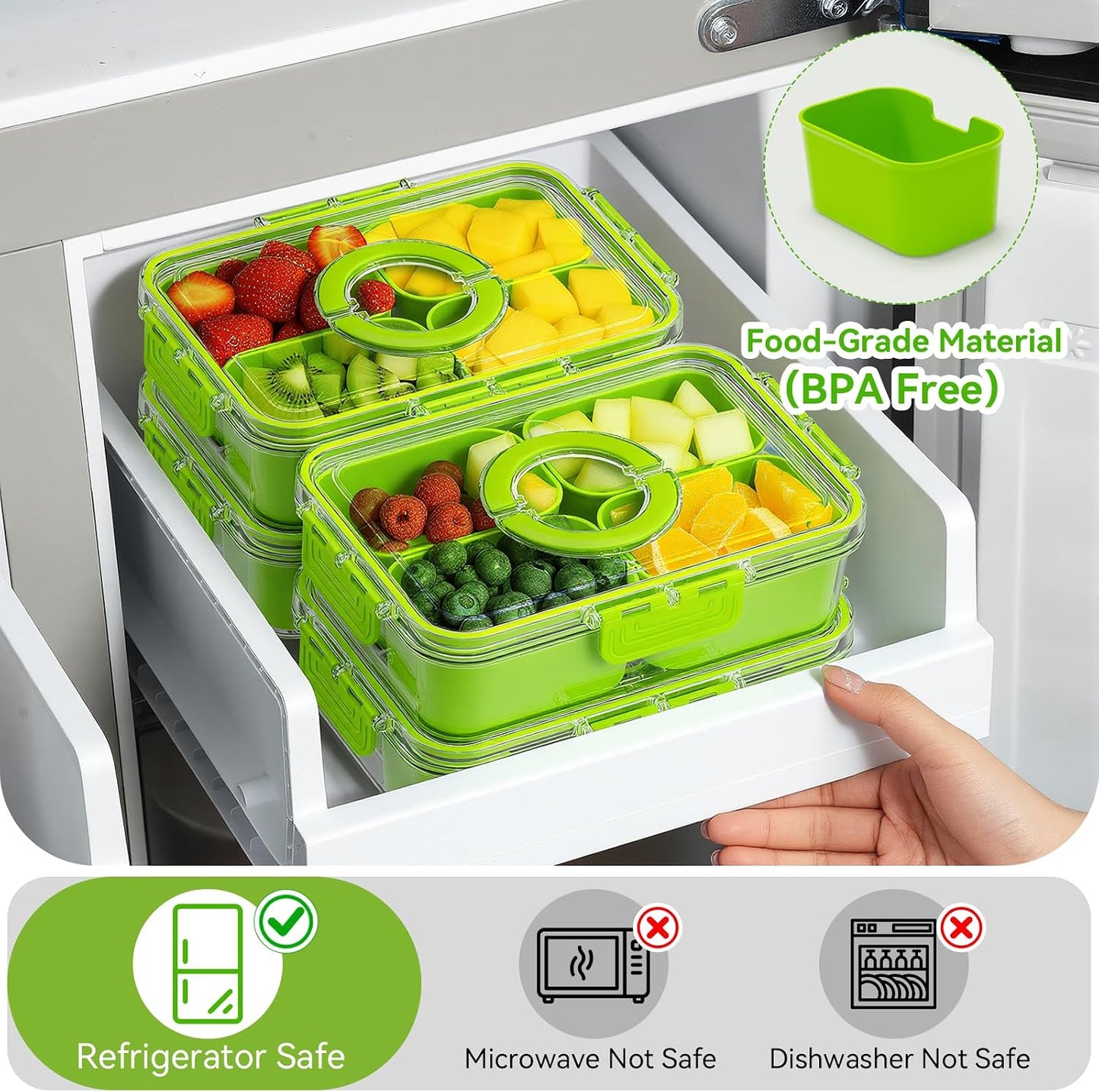 Small Snack Box Containers for Adults Men Women with 4 Compartments,Reusable Bento Box Adult Food Trays for Fruit,Charcuterie,Pink Lunch Box Divided Serving Tray with Lid and Handle for Work Travel
