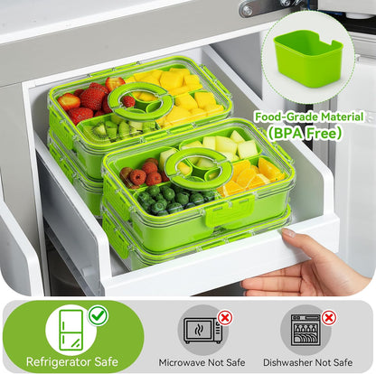 Snackle Box Container,2 Pack Divided Clear Snack Box Serving Tray with Lid and Handle,Charcuterie Board with Lid, Snack Organizer for Beach Picnic, Refrigerator Fresh, Party, Holidays and Travel