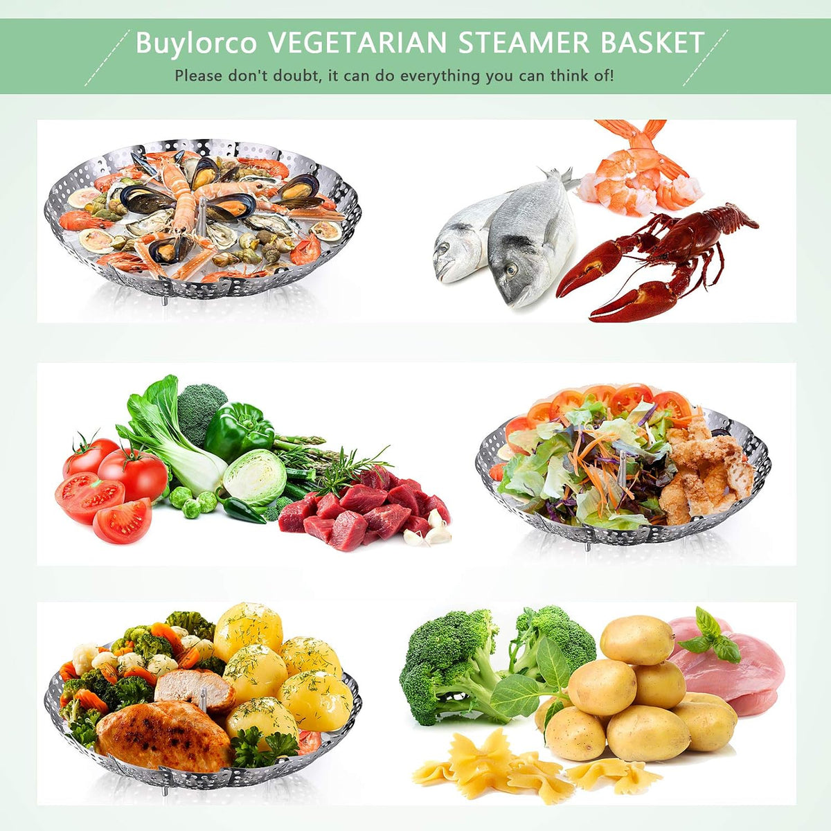 Stainless Steel Folding Vegetable Steamer Insert (fits pots 6" to 10")