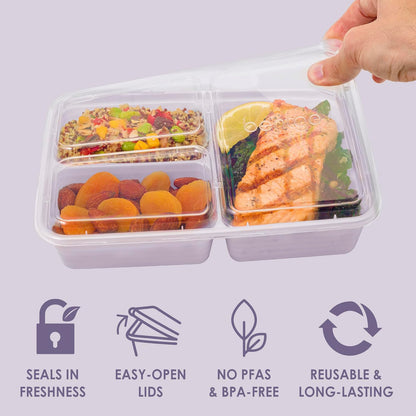 Bentgo Prep - 20-Piece 3-Compartment Reusable Meal Prep Containers with Lids, PFAS & BPA Free Materials, Durable, Microwave, Freezer, & Dishwasher Safe To Go Food Storage (Stone Gray)