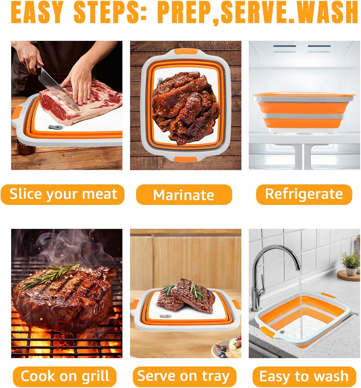 Collapsible BBQ Prep Tub 8L Black | Portable Meat Marinating Container with Locking Cutting Board Lid, BBQ Tongs, 2 Meat Shredding Claws & 2 Heat-Resistant Grill Gloves for Camping & Grilling