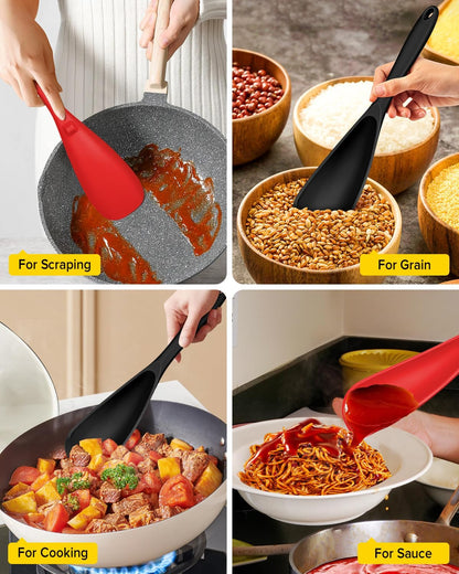 Pack of 2 Cooking Spoons for Non Stick Cookware, Multifunction Spatula Spoon BPA-Free, One-Piece Design, Suitable for Scooping, Scraping, Serving and Mixing(BLACK-GRAY)