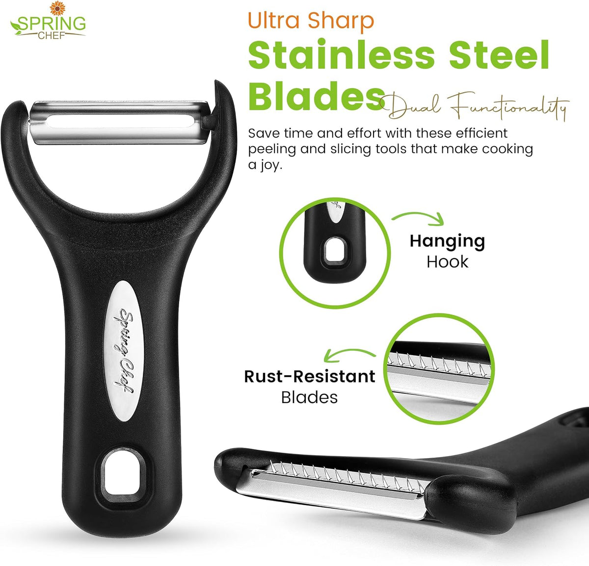 Spring Chef Swivel Potato Peeler & Julienne Vegetable Peeler w/Soft Handle