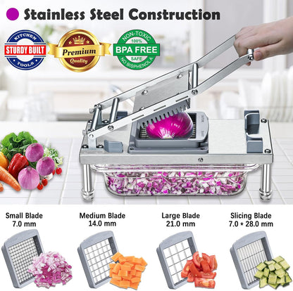 All-in-1 Vegetable Chopper with 8 Blades - Mandoline Slicer-Pro Food Chopper with Container - Veggie Salad Onion Chopper - Potato Dicer French Fry Cutter - Cheese Grater - Stainless Steel material