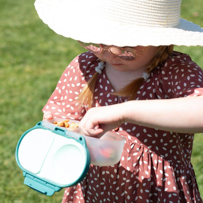 b.box Snack Box 2-Pack - Leak Proof Mini Bento Box for Kids & Toddlers, 2 Compartment Snack Containers for Kids, Dishwasher Safe, BPA-Free, PFAS-Free, Ages 4mo+, 1 3/4 Cup Each (Strawberry + Lilac)