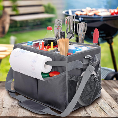 FREECOLSH Black Waterproof Caddy, 16" x 11" x 11", with Detachable Strap and Shoulder Pad for Carrying Utensils and Camping Supplies