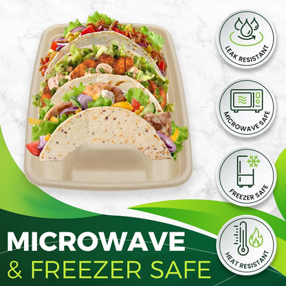 100 Pack Heavy Duty Disposable Fiesta Taco Holders, Taco Plates with 3 Dividers Serving for Party, Taco Stand for Taco Tuesday, Perfect for Taco Bar Supplies
