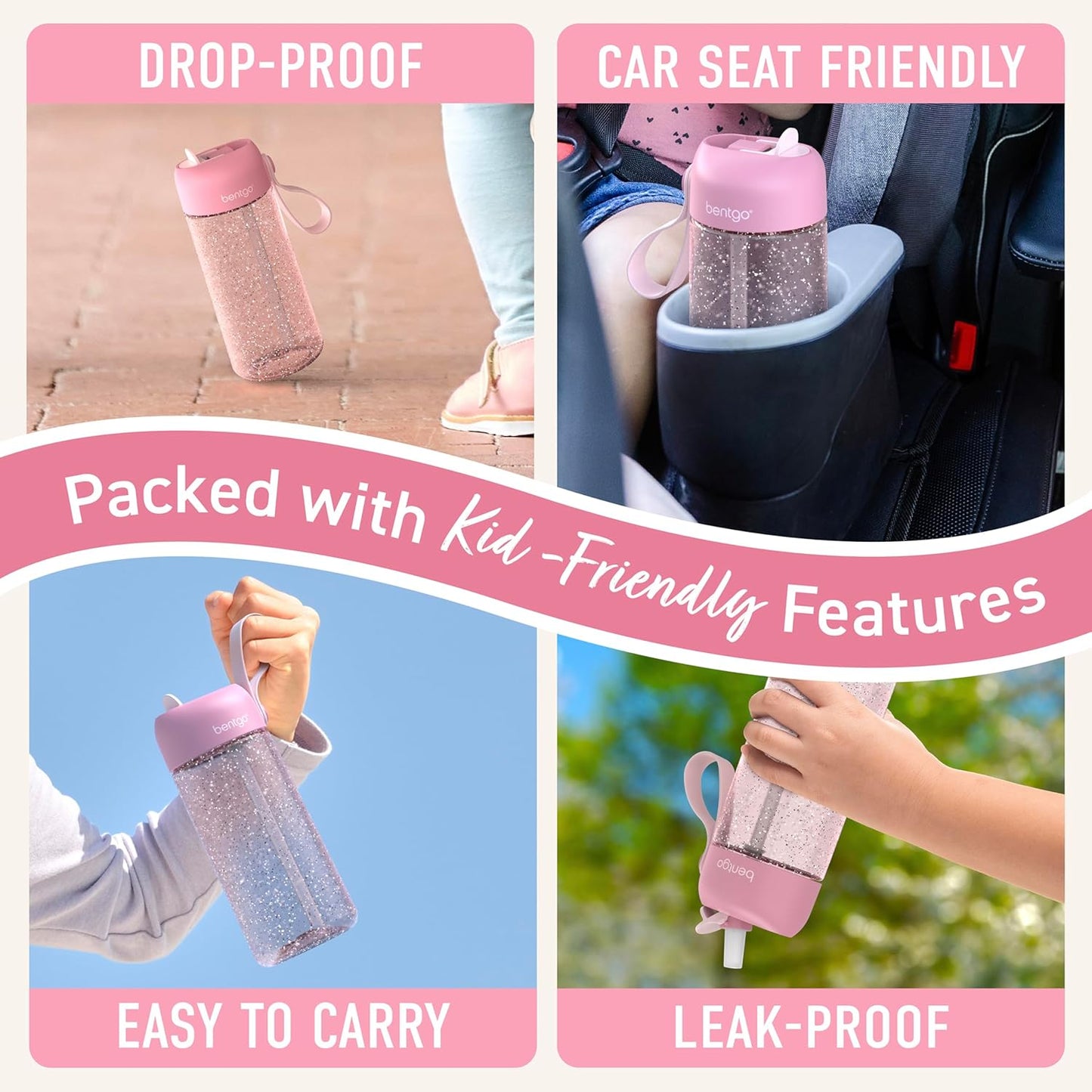 Bentgo Kids Water Bottle - Leak-Proof, Durable Tritan PFAS- & BPA-Free 15 fl oz, Kids/Toddlers Ages 3+ for School & Sports; Bite & Sip Spout, Carrying Handle, Dishwasher Safe (Unicorn)