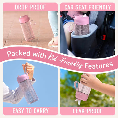 Bentgo Kids Water Bottle - Leak-Proof, Durable Tritan PFAS- & BPA-Free 15 fl oz, Kids/Toddlers Ages 3+ for School & Sports; Bite & Sip Spout, Carrying Handle, Dishwasher Safe (Unicorn)