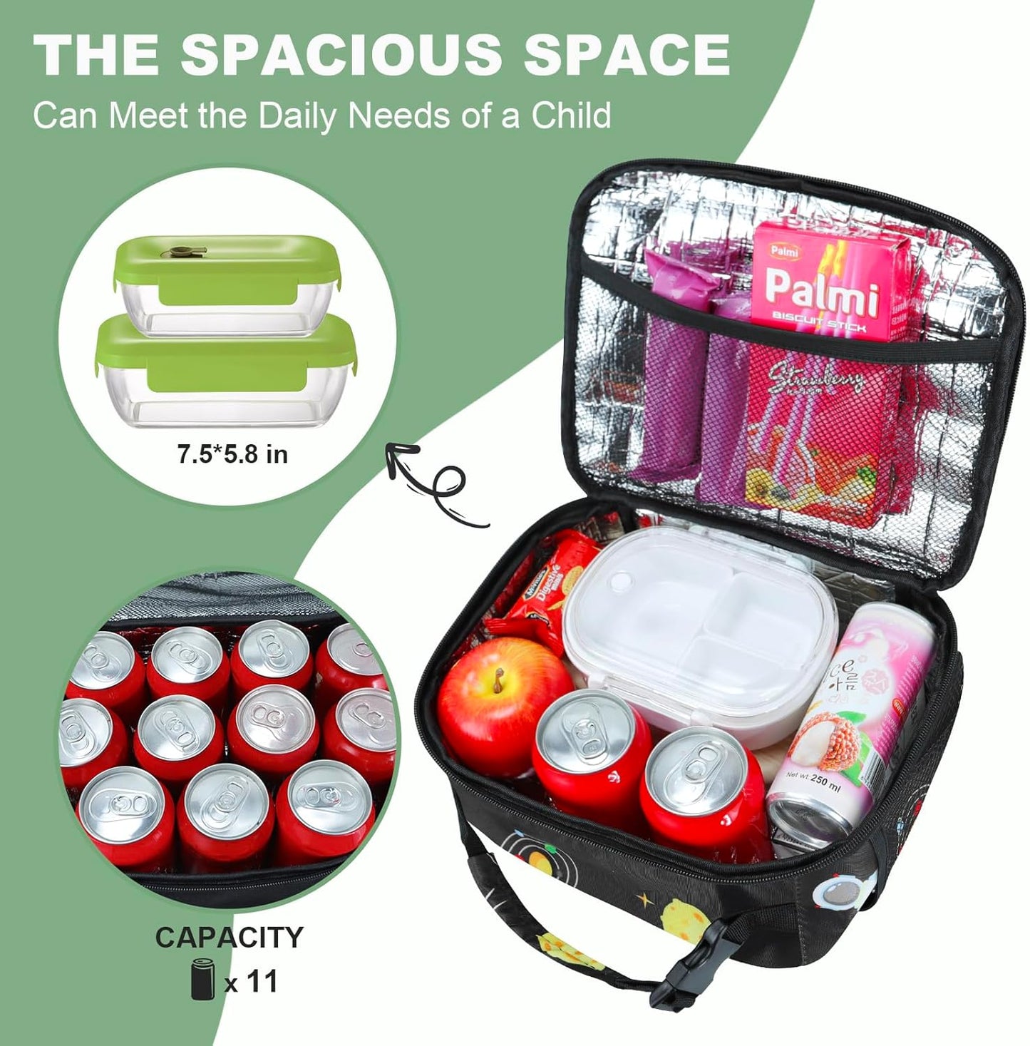 Kids Lunch Box for Boys Girls Lunch Bag Insulated Durable Lunchbox Children Lunch Tote Bag for School Black