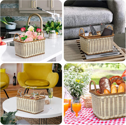 Cabilock Silverware Caddy Woven Basket Cutlery Holder, Napkin and Utensil Picnic Basket Silverware Organizer Utensil Holder for Kitchen Countertop with Handle