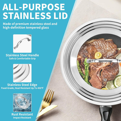 2 Pack Universal Lid for Pot & Pan, Glass Pan Lids Fits 6" -12.5" Cookware