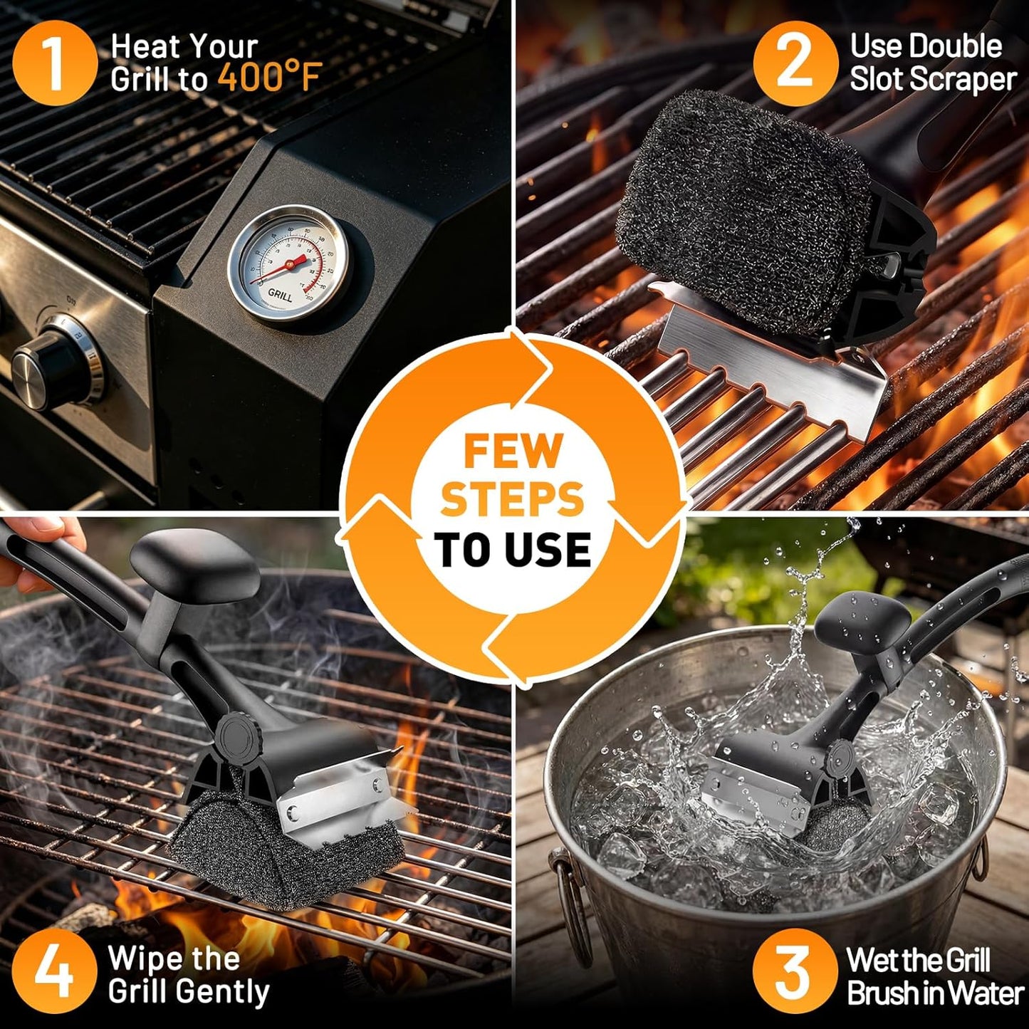 BBQ Grill Brush Bristle Free - Grill Cleaner Brush with Replaceable Heads for Cast Iron/Stainless Steel Porcelain/Gas/Charcoal Grates, Safe Grill Brush for Outdoor Grill, Grill Scraper Cleaning Brush