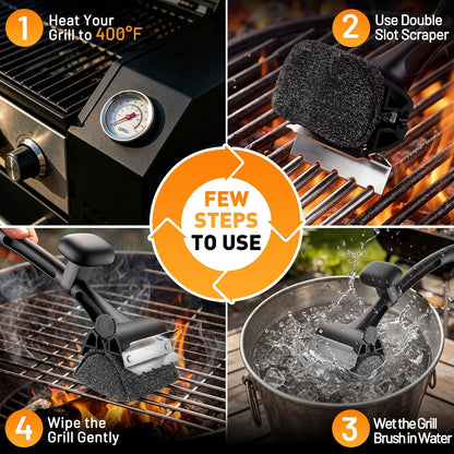 BBQ Grill Brush Bristle Free - Grill Cleaner Brush with Replaceable Heads for Cast Iron/Stainless Steel Porcelain/Gas/Charcoal Grates, Safe Grill Brush for Outdoor Grill, Grill Scraper Cleaning Brush