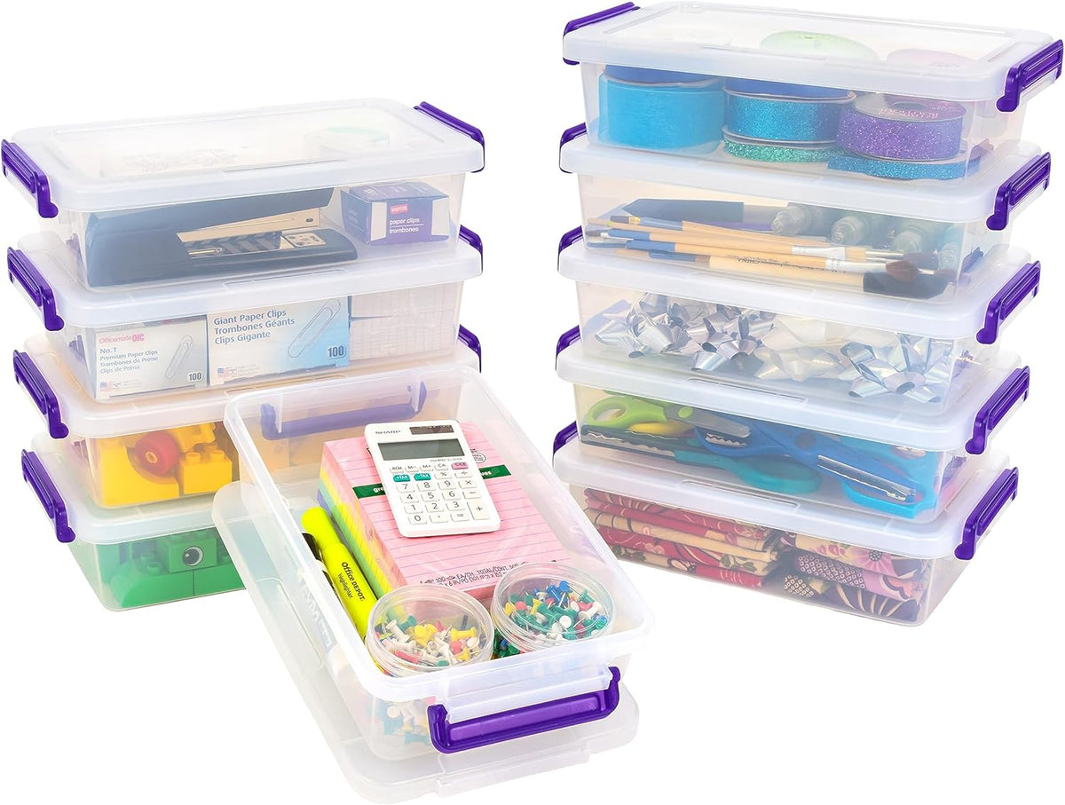 IRIS USA 5 Qt. Plastic Craft Storage Container Bins with Lids, 6 Pack, Small Art & Office Supply Organizer Tote, Sensory Bins & Boxes for Home & University, Stackable, Carry Handle, Clear