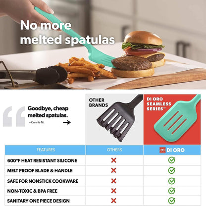 DI ORO Silicone Turner Spatula Set - Kitchen Spatulas for Nonstick Cookware - Cooking Utensils for Flipping Eggs & Pancakes - 600°F Heat-Resistant BPA Free Turners - Dishwasher Safe (4pc, Black)