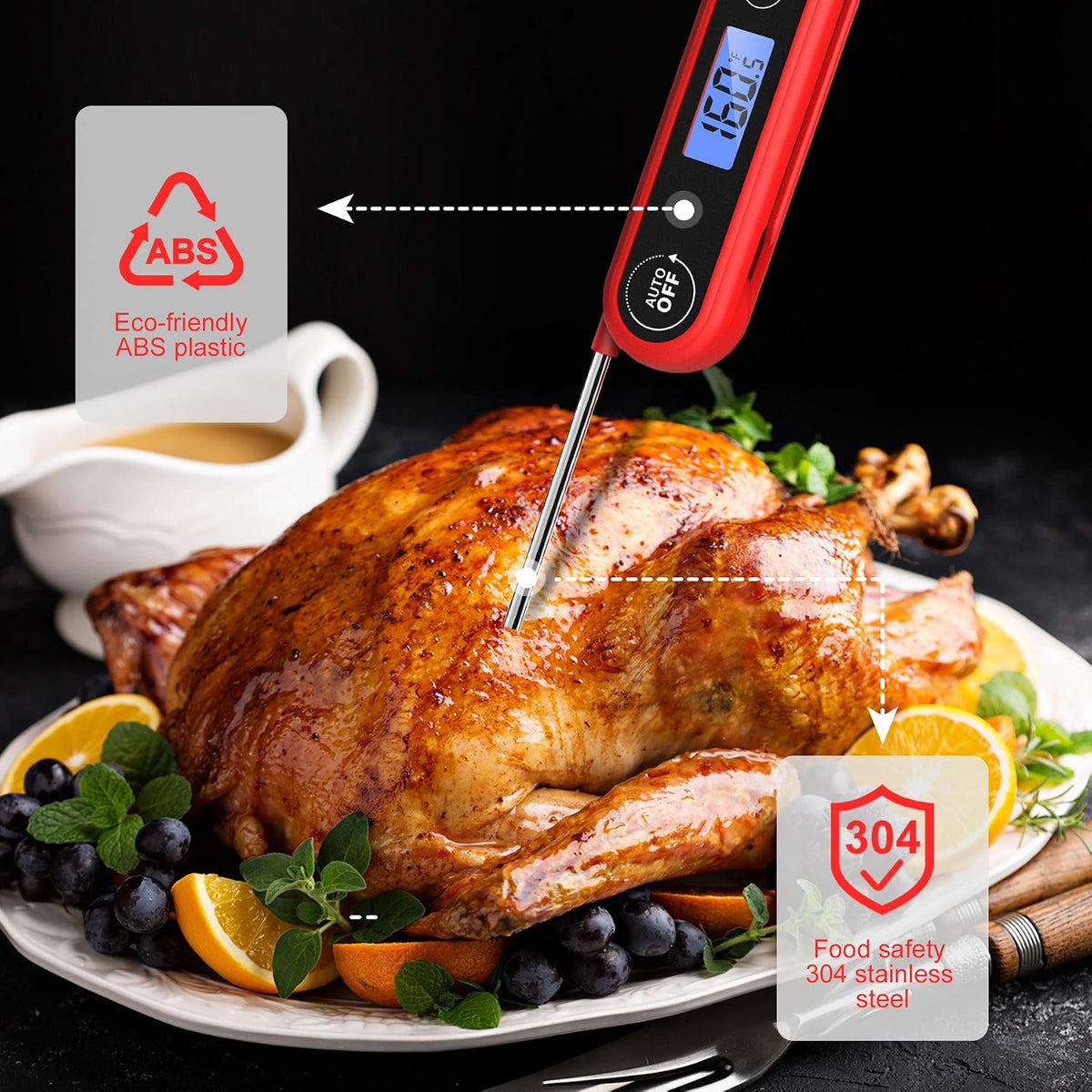TEMOLA Meat Thermometer, Instant Read Food Thermometer for Cooking, Digital Food Thermometer with LCD Backlight for Candy Fry Grill BBQ Liquids, Kitchen Oven Safe Dual Probe 2 in 1 Thermometer