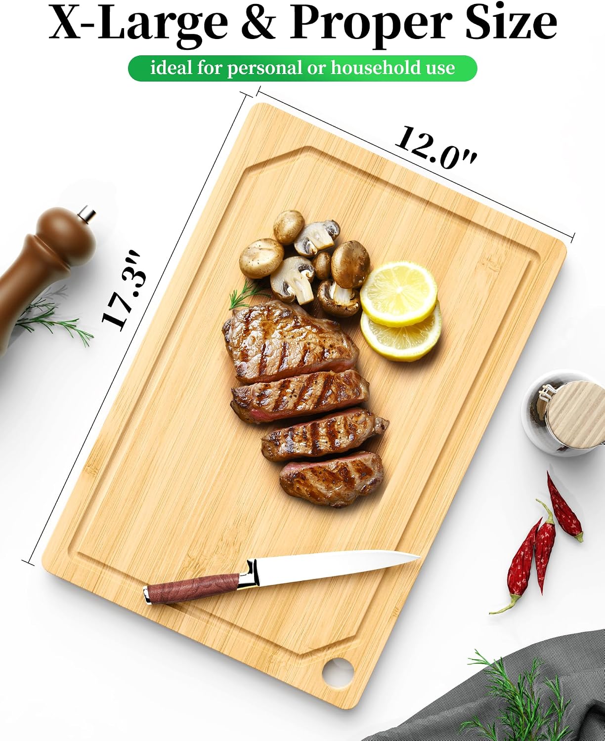 Kitsure Bamboo Cutting Board Set - Multi-Sizes Wooden Cutting Boards for Kitchen, Convenient Kitchen Essentials with Deep Juice Grooves, Cutting Board for Chopping & Serving, 2 Pack, Natural