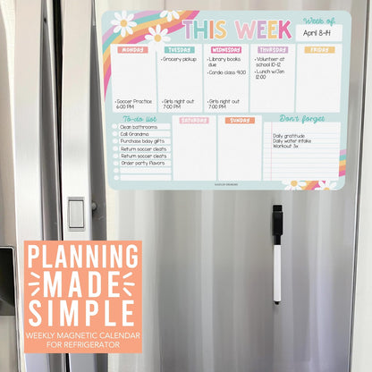 Hadley Designs Weekly Magnetic Calendar for Refrigerator, Dry Erase Board for Fridge, Magnetic Weekly Planner for Kitchen, Reusable Schedule Organizer (Retro)