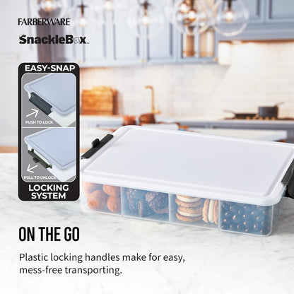Farberware Small Build-a-Board Snacklebox with Locking Plastic Cutting Board Lid, Portable Charcuterie Storage with 7 Compartments