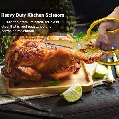 CGBE Kitchen Scissors, Multi-Purpose Kitchen Shears, Heavy Duty Dishwasher Safe Food Scissors for Chicken, Poultry, Fish, Meat & Herbs with Non-Slip Grips - Sliver