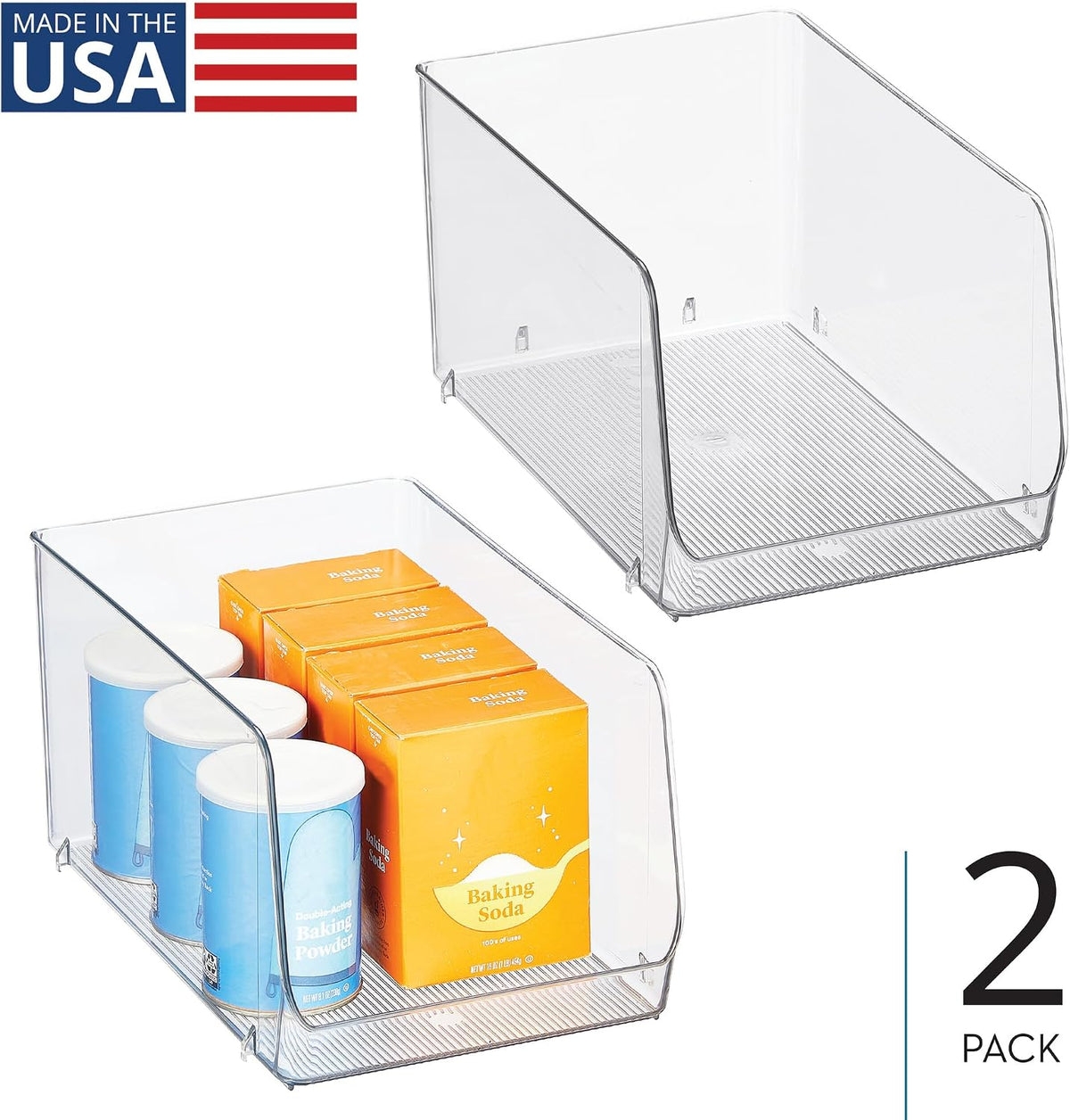 iDesign Clear Plastic Stackable Storage Bin, 2-Pack | Open Front, Easy Access Organizer, For Pantry or Cabinet