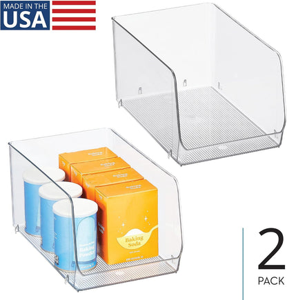 iDesign Clear Plastic Stackable Storage Bin, 2-Pack | Open Front, Easy Access Organizer, For Pantry or Cabinet