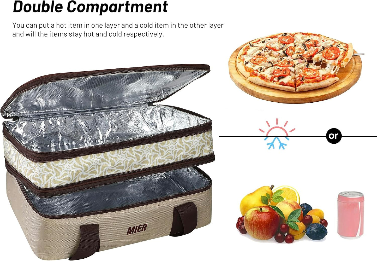 MIER Insulated Double Casserole Carrier Bag for Lasagna Lugger, Potluck Parties, Picnic, Beach, Fits 9 x 13 Inches Baking Dish, Casserole Dish, Expandable, Dark Blue