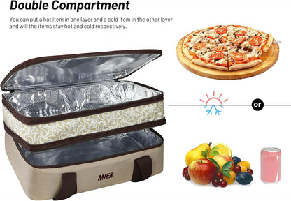 MIER Insulated Double Casserole Carrier Bag for Lasagna Lugger, Potluck Parties, Picnic, Beach, Fits 9 x 13 Inches Baking Dish, Casserole Dish, Expandable, Dark Blue
