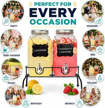 Estilo Gallon Drink Dispenser with Stand - Glass Beverage Dispenser with Stand for Weddings - Sun Tea Jar with Spigot 1 Gallon - Countertop Glass Water Dispenser for Lemonade and Parties
