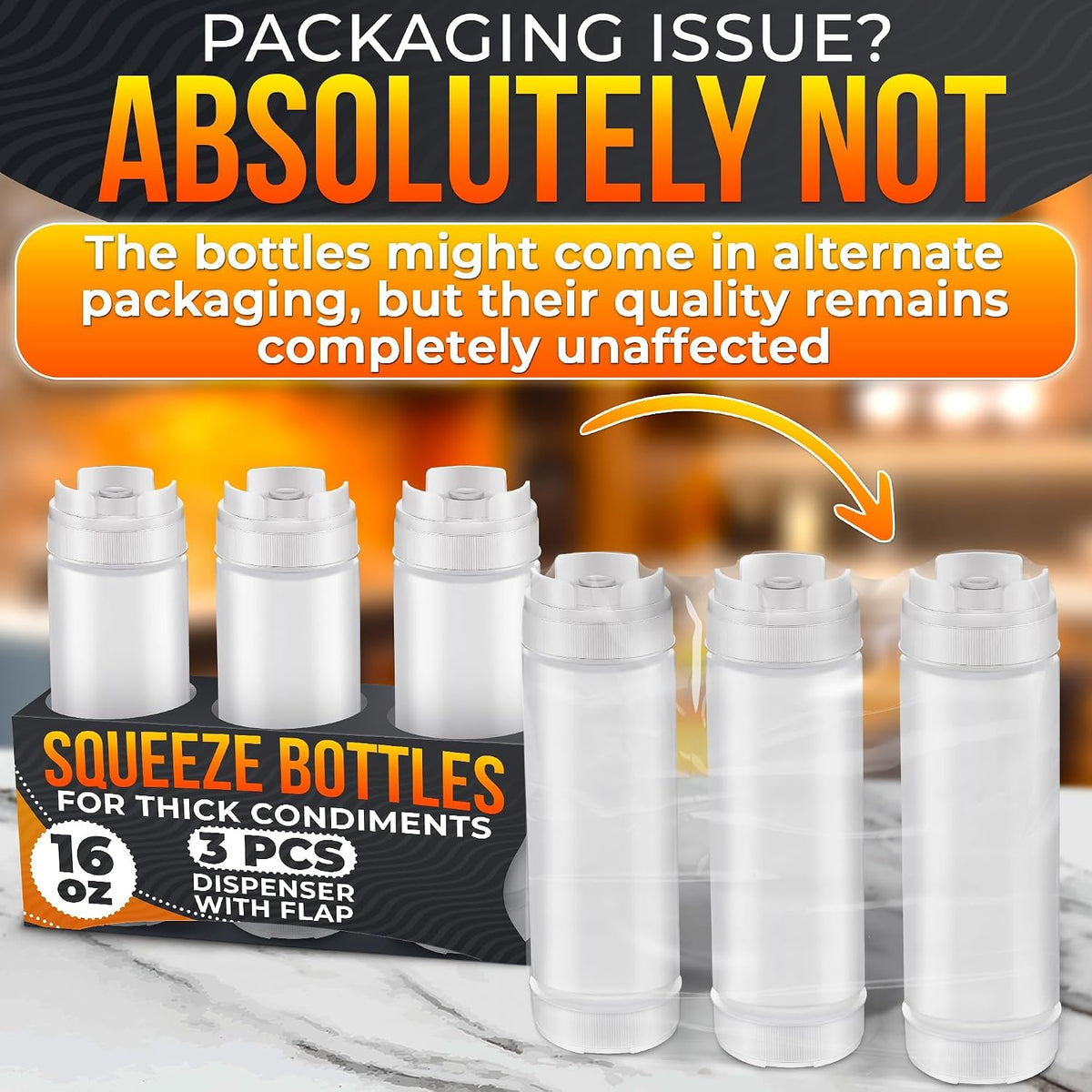 3 Pcs Condiment Squeeze Bottles, Flexible, Self-Closing (Clear)