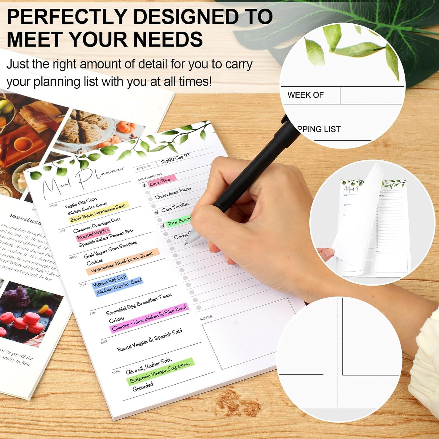 Joyberg 2 PCS Weekly Meal Planner Magnetic for Fridge 8.3x5.5”, Undated Meal Planner and Grocery List Tearable Shopping List, Magnetic Menu Planner for Fridge for Weekly Plan - 50 Pages/Book