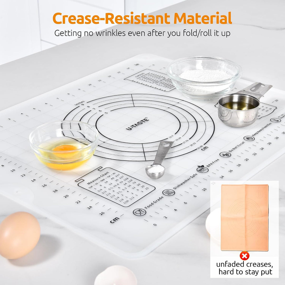 U-Taste Silicone Pastry Mat, Dough Rolling Baking Sheet, 28x20"/Transparent