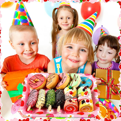 Tioncy 3 Pcs Strawberry Birthday Party Plates Pink Plastic Serving Tray for Summer Berry First Birthday Decoration, 13 x 10 Inch