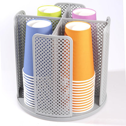 Rotating Paper Cup Dispenser with 4 Compartments, Disposable Coffee Cup Storage & Lid Holder for Countertops, Kitchen, Coffee Stations (White)
