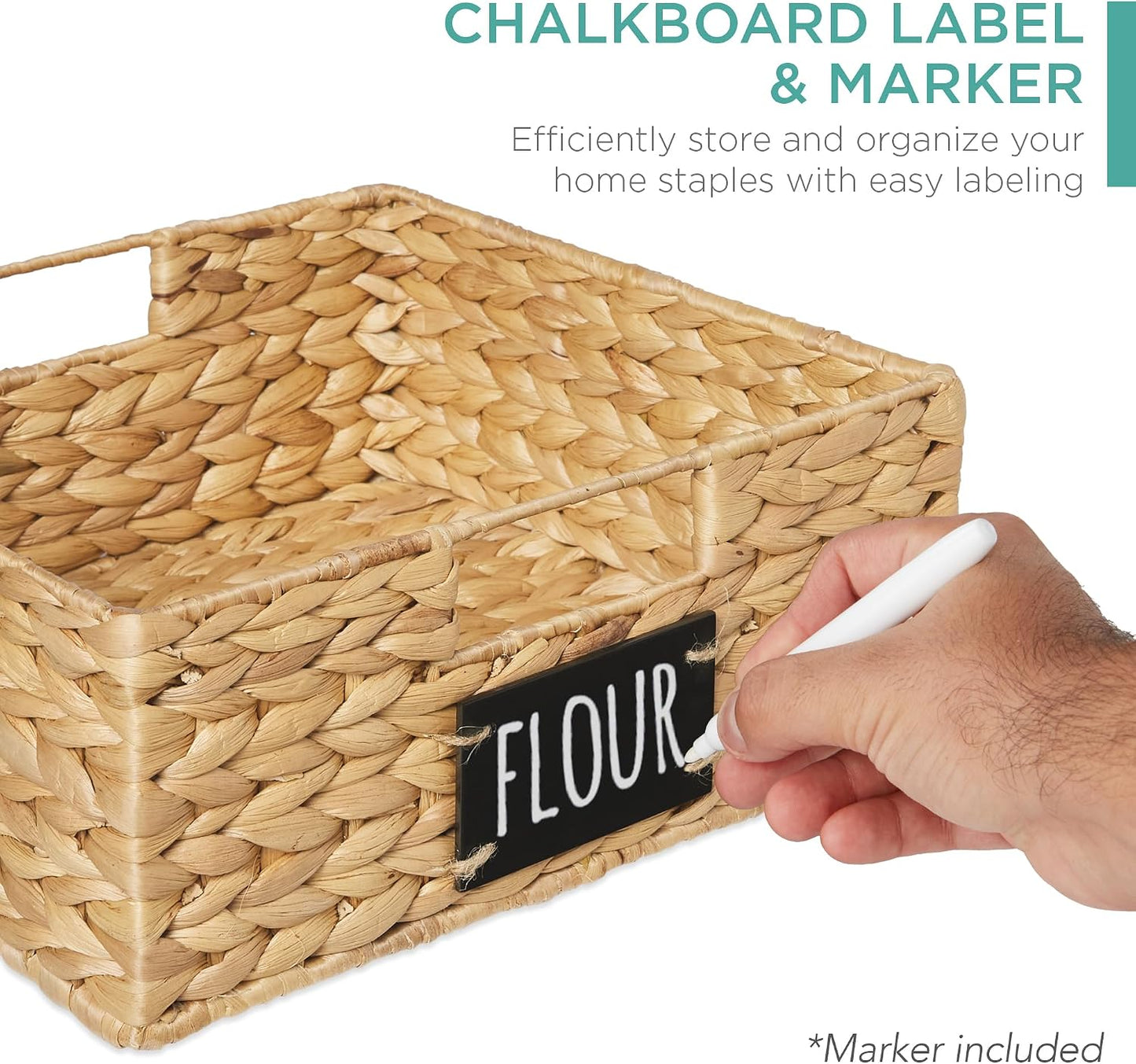 Best Choice Products Set of 4 9x12in Water Hyacinth Pantry Baskets, Woven Organizers w/Chalkboard Label, Chalk Marker - Natural