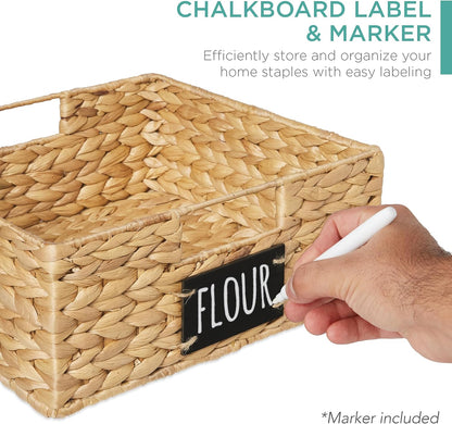 Best Choice Products Set of 4 9x12in Water Hyacinth Pantry Baskets, Woven Organizers w/Chalkboard Label, Chalk Marker - Natural