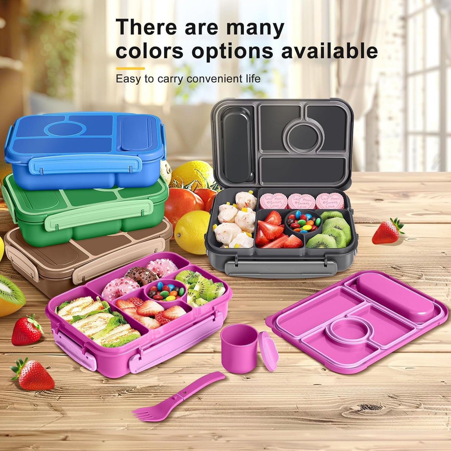 Amathley Bento Box Adult Lunch Box Kids,Lunch Containers for Adults/Kids/Toddler,5 Compartments Bento Lunch Box with Sauce Vontainers,Microwave & Dishwasher & Freezer Safe,BPA-Free (Blue)