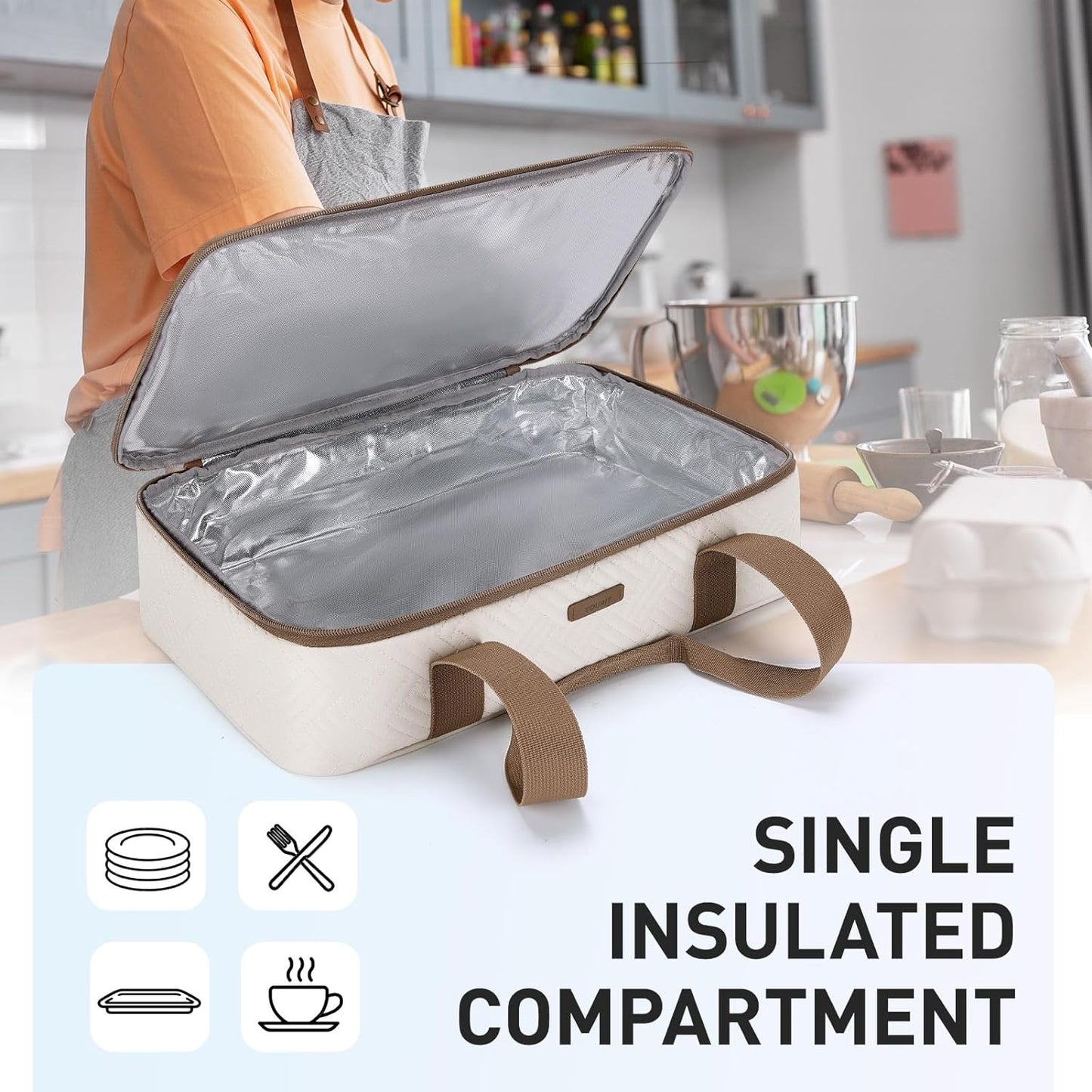 TOURIT Double Decker Insulated Casserole Carrier for Hot or Cold Food Expandable Thermal Food Carrier for Picnic Cookouts Potluck Parties Fits 9" x 13" Baking Dish