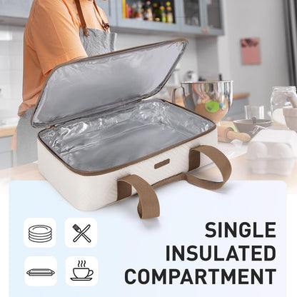 TOURIT Double Decker Insulated Casserole Carrier for Hot or Cold Food Expandable Thermal Food Carrier for Picnic Cookouts Potluck Parties Fits 9" x 13" Baking Dish