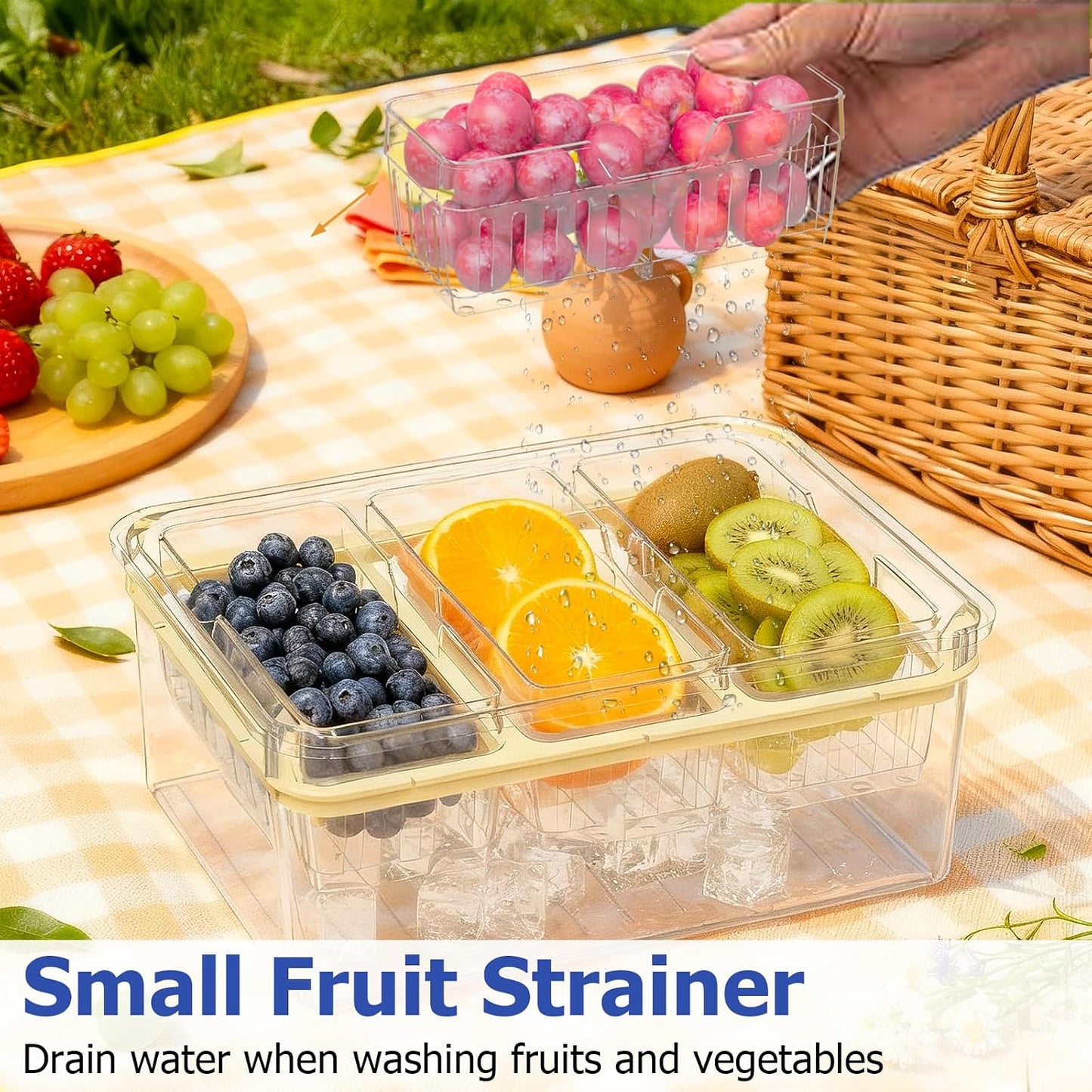 Sorgion Ice Chilled Condiment Caddy with Portable Handle, 5 Compartment Serving Tray with Built-in Bread Slicer and Ice Chamber, Clear Garnish Tray for Bar, Taco Party, BBQ, Picnic & Fruit Pink