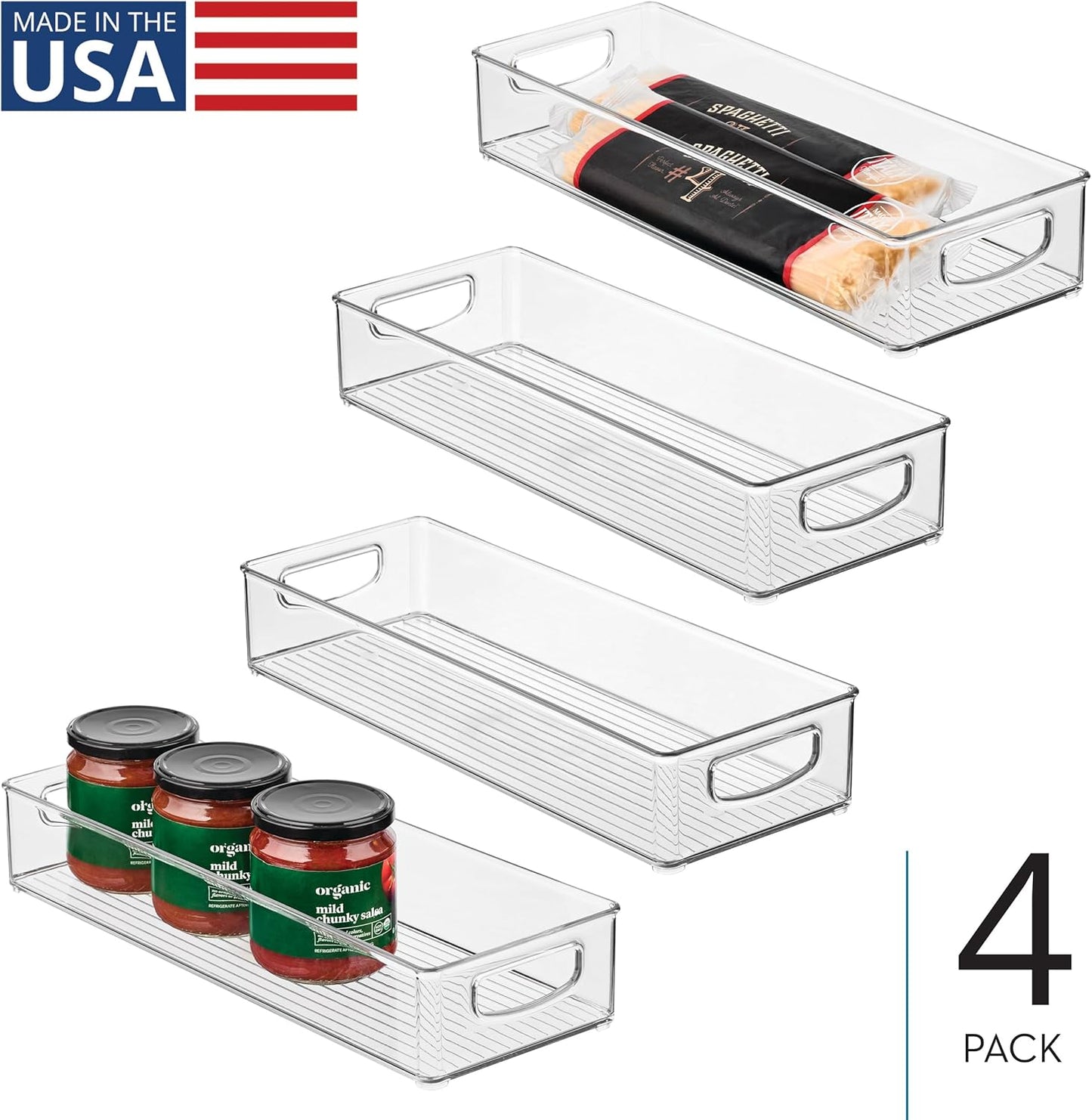 iDesign Slim Extra Long Clear Storage Bin, Narrow Stackable Organizer for Kitchen or Pantry