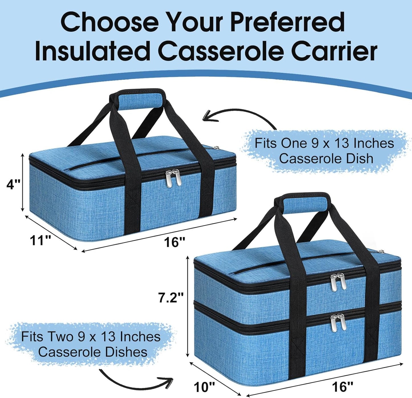 Insulated Casserole Carrier, Portable Casserole Carrier for Hot or Cold Food Lunch Tote Warmer or Cooler Bag, Lasagna Lunch Bag for Potluck Parties- Fits 9" x 13" Baking Dish-Charcoal Grey
