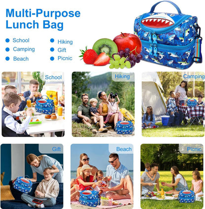 RHCPFOVR Kids Lunch Bag - Double - Decker Cooler Insulated Lunch Box for Boys Girls,Washable Lunch Bag with Strap and Reusable Toddler Lunchbox for School and Daycare