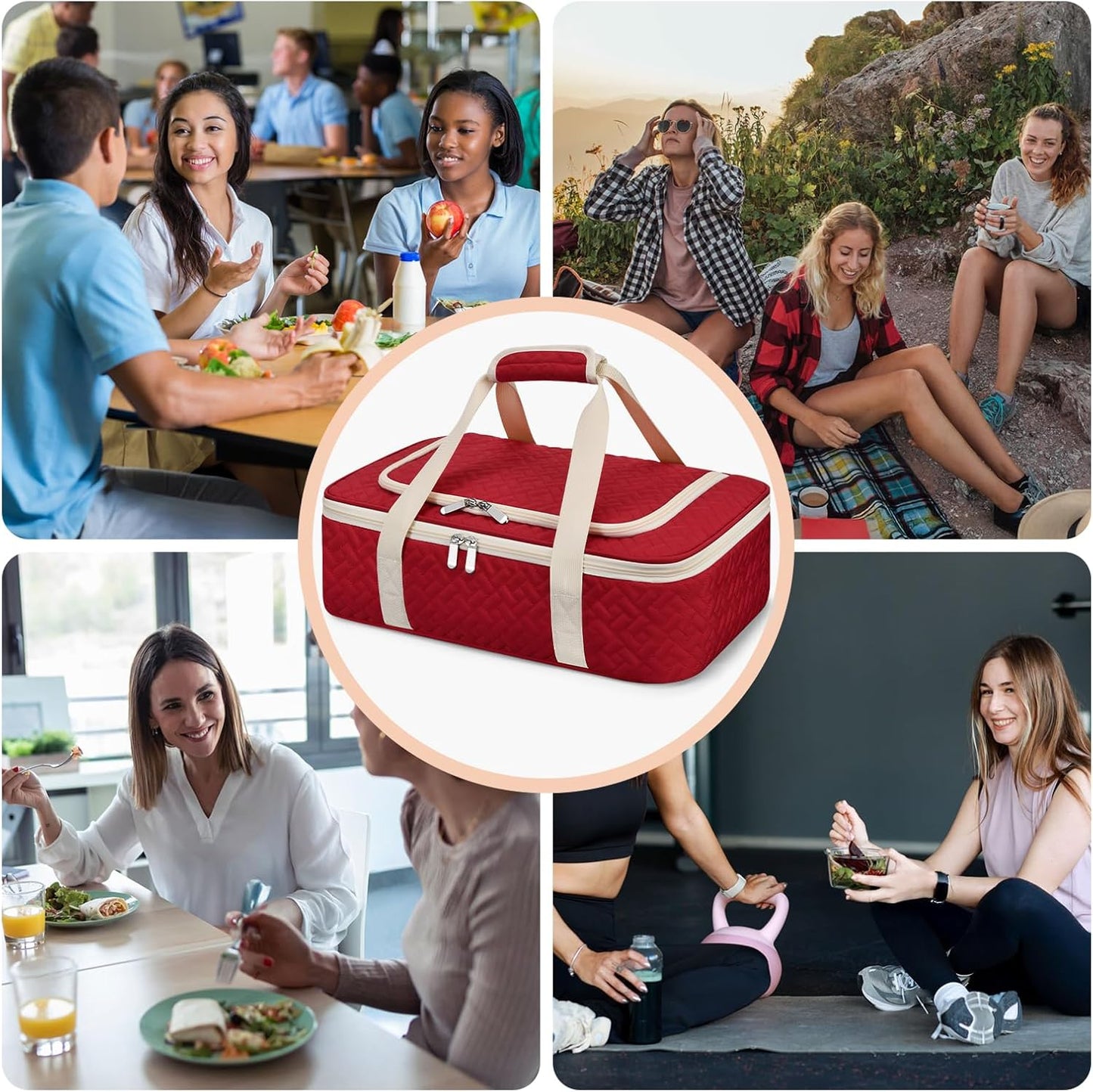Insulated Casserole Carrier - Portable Casserole Carrier for Hot or Cold Food, Lasagna Holder for Parties,Picnic,Cookouts,Traveling - Fits 9" x 13" Baking Dish (Beige)